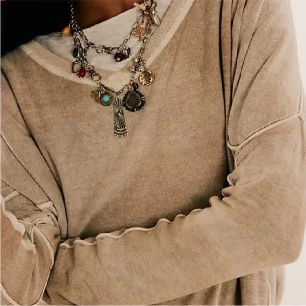 Free People Silver-Toned Multi-Charm Necklace with Colorful Gem Accents - Picture 4 of 6